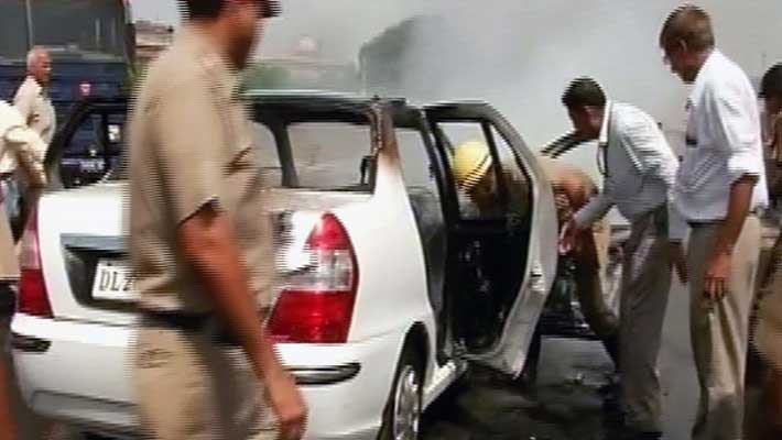 Chaos near Parliament as home ministry car catches fire, nobody injured