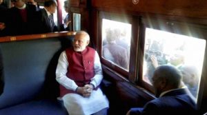 Prime Minister Narendra Modi travels from Pentrich Railway Station to Pietermaritzburg, South Africa on Saturday. The train resembles the one on which Mahatma Gandhi ji travelled. 